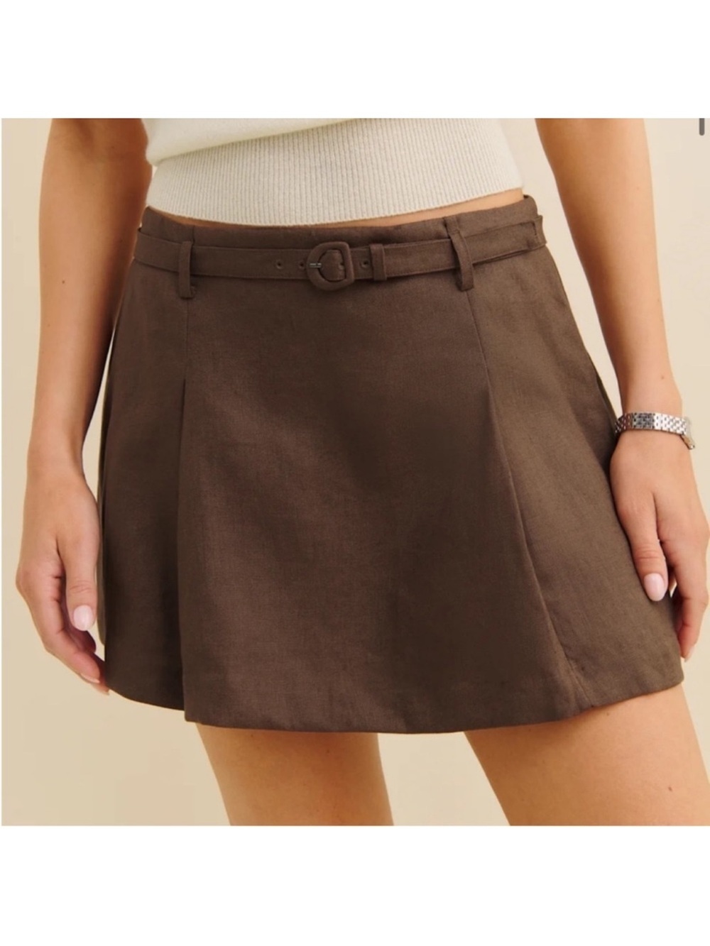 NWT Reformation Rory Mini Linen Skirt Chocolate Brown 0